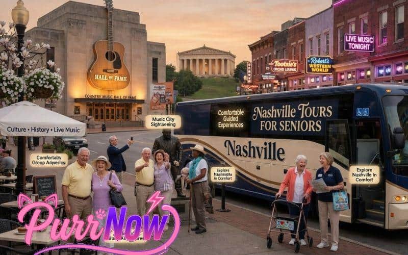 Senior tourists enjoying a guided sightseeing tour in downtown Nashville